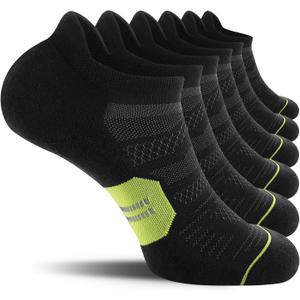 CS CELERSPORT Running Ankle Socks with Cushion, Low Cut Athletic Tab Socks for Men and Women 6 Pack, Black + Green, Large