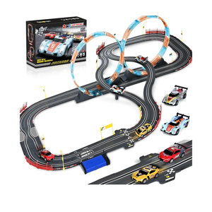 2-in-1 Slot Car Race Track Set with 4 High-Speed Cars, Electric Track, Dual Racing Game with 2 Controllers, Circular Overpass Design Featuring Flash Tracks. Toy Gift for Boys Kids Ages 4-6 6-8 8-12