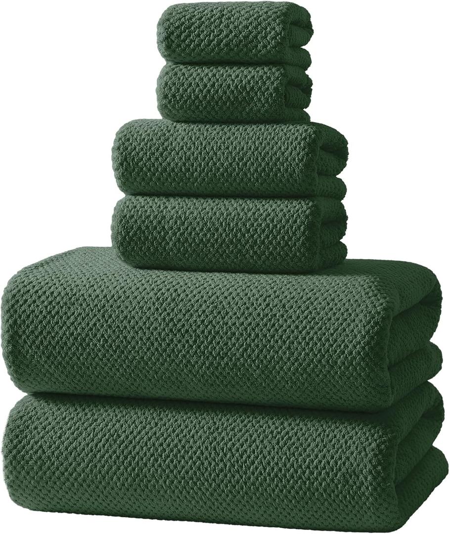 REDKISS 6-Piece Bath Towel Set - 2 Washcloths, 2 Hand Towels, 2 Bath Towels | Ultra-Fiber Coral Fleece, Super Absorbent, No Lint & No Fading | Perfect for Bathroom, Spa, Gym | Family -Olive Green