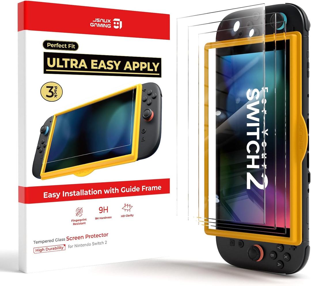 7 x JSAUX 3-Pack Tempered Glass Screen Protector for Nintendo Switch 2 (2025), Easy to Install with Guiding Frame Ultra HD Glass Protector 9H Hardness Scratch Resistant Accessories for Switch2
