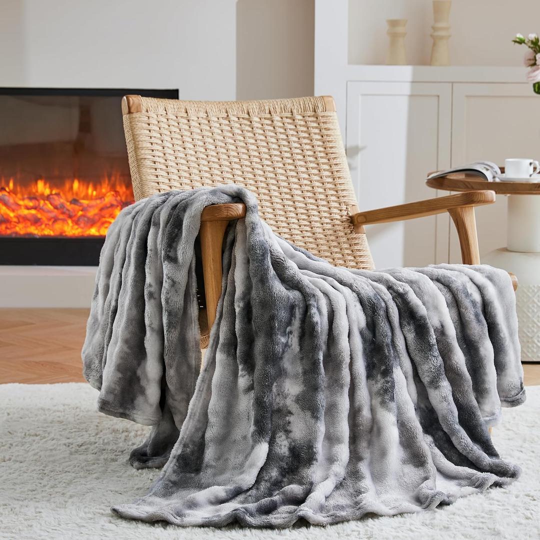 3D Bubble Plush Blanket Textured Fleece Throw Soft Warm Cozy Blanket Couch Bed Tie Dye Grey 60x80 Inches