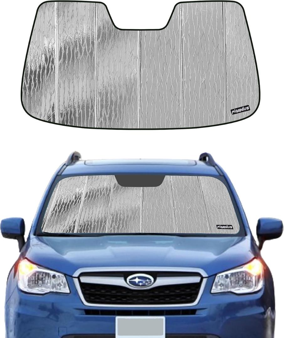 Pigenius Windshield Sun Shade for Subaru Forester 2014-2018,Without Eyesight Driver Assist,Front Window Sunshade Shield,2-in-1 Reflective Sun Shade,Silver for Summer, Black for Winter