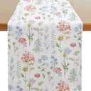 Softalker Floral Leaves Spring Table Runner 13 x 108 Inch, Easter Summer Kitchen Dining Table Decor, Seasonal Holiday Home Party Decoration for Indoor & Outdoor Use