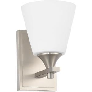 Brushed Nickel Wall Sconce Light, American Sconces Wall Lighting, Traditional 1 Light Bathroom Vanity Lighting with Opal Glass Shade, Wall Light for Bedroom Bathroom Living Room Entryway Hallway