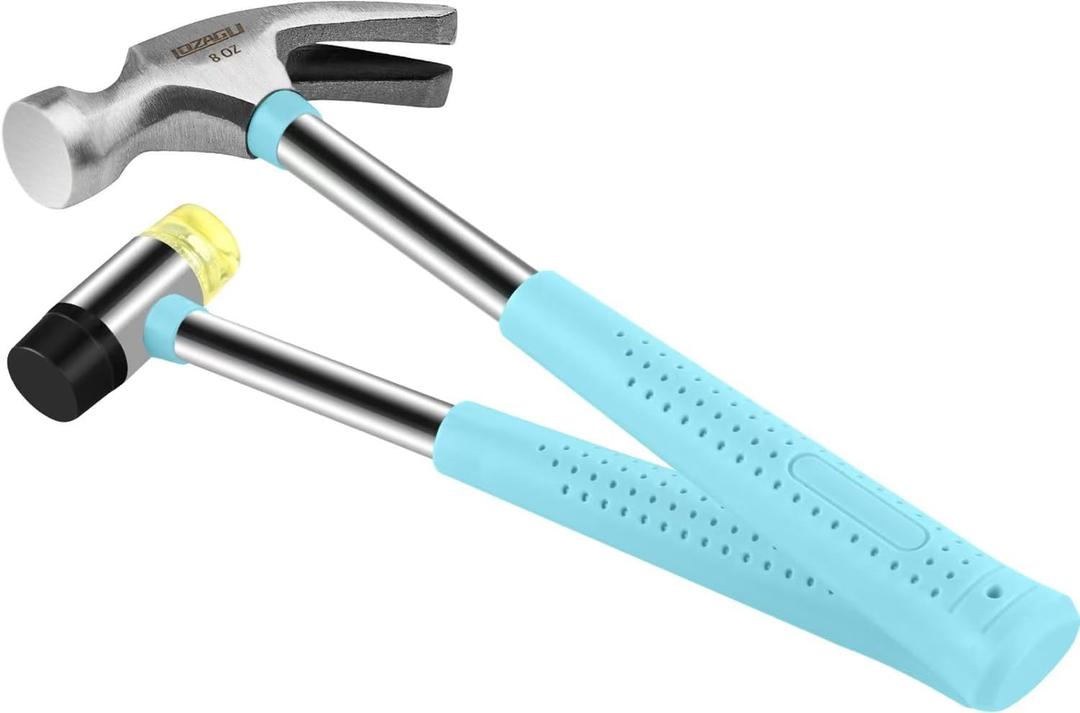 8oz Hammer, 2-Piece Small Claw Hammer & Rubber Mallet Hammer Mini Hammer Set (Blue)