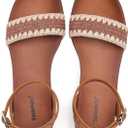 Saidoteto Womens Woven Flat Sandals, Square Toe Lightweight Walking Sandals with Adjustable Ankle Strap, Cushioned Comfort Summer Beach Casual Sandals (Brown, US 9)