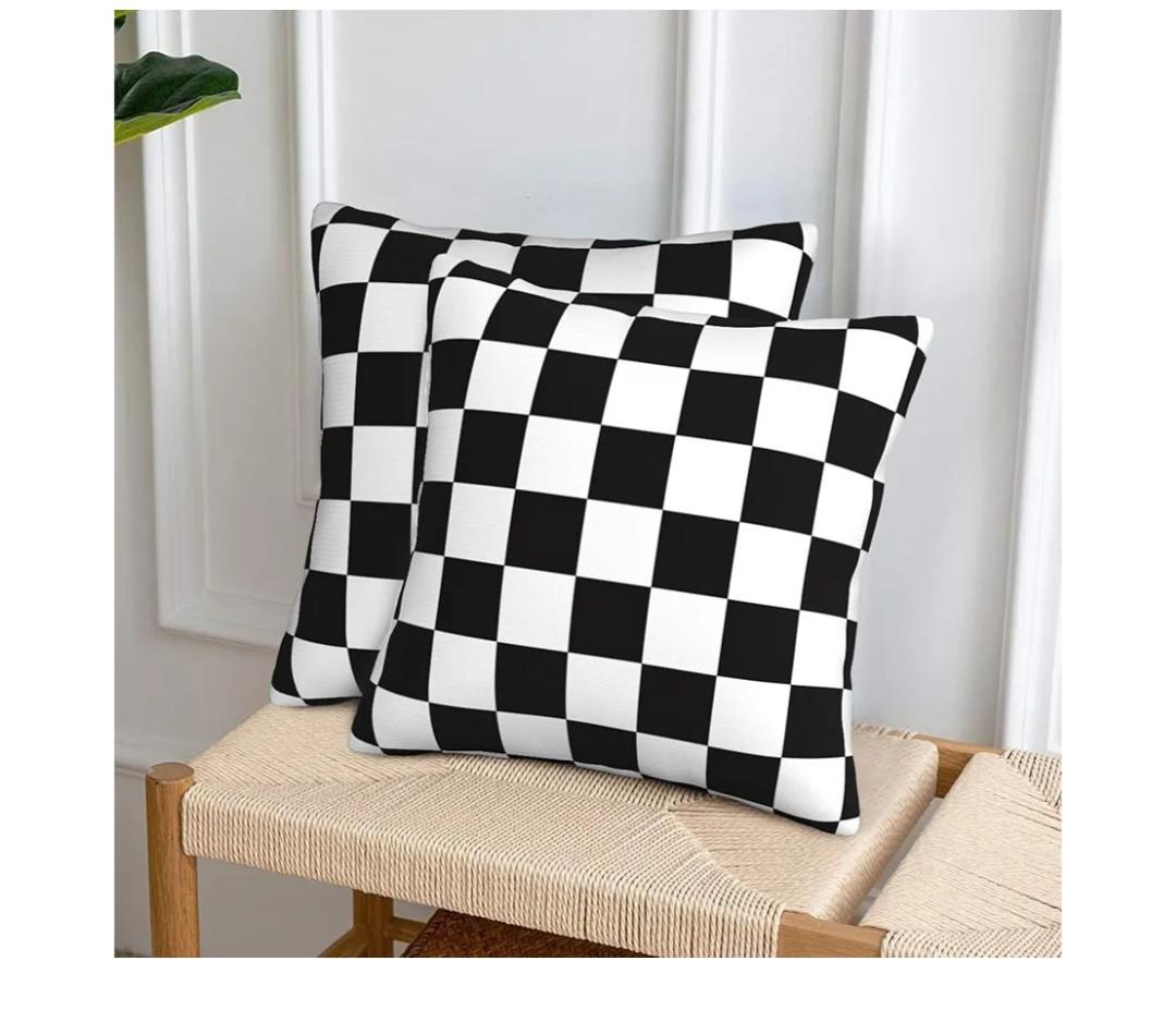 Black and White Checkered Pillow Cover, Cute Pillow Covers 18x18 Set of 2, Vintage Decorative Couch Sofa Pillow Covers, Square Waterproof Faux Linen Outdoor Throw Pillow Covers