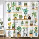 Green Potted Plant Shower Curtain for Bathroom House Plants Flower Funny Cat Shower Curtains Tropical Cactus Leaf Succulent Floral Extra Large Waterproof Fabric Bath Curtain Decor 72x84 Inch