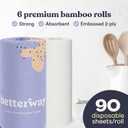Betterway Bamboo Paper Towels - 6 Rolls, 2 Ply - Plastic Free, Disposable Kitchen Paper Towels - Select Size, Tree Free, Compostable, Strong & Absorbent, No Dyes - PFAS Free (90 Sheets (Pack of 6), White)