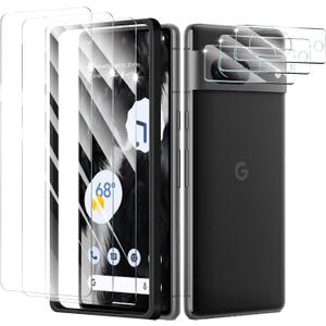 3+3+1-Pack, Screen Protector and Camera Lens Protector for Google Pixel 7 with Installation Alignment Aid, Tempered Glass Film, Impact-Protection, HD, Anti-Scratch, 9H Hardness, Bubble Free