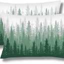 Foggy Forest Throw Pillow Cover Queen Size Set of 2,White Green Lumbar Pillow Case Decorative Standard Pillows Cases with Zipper,Farmhouse Pillows Case Farmhouse Cushion Covers for Bed,Sofa,20"x30"