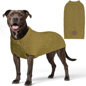 KYEESE Dog Sweater for Large Dogs with Leash Hole Warm Pullover with Reflective Yarn Male Thick Stretchy Knitwear Winter Soft Pet Coat boy for Cold Weather Comfy Dog Sweaters,Grey, XX-Large (XXL (55-75lbs), 8# Brown)