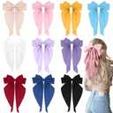 10 PCS Large Hair Ribbon Barrettes with Long Tails for Women & Girls, TOKUFAGU Vintage French Hair Accessories - Bow Clips in 10 Colors (Set A)