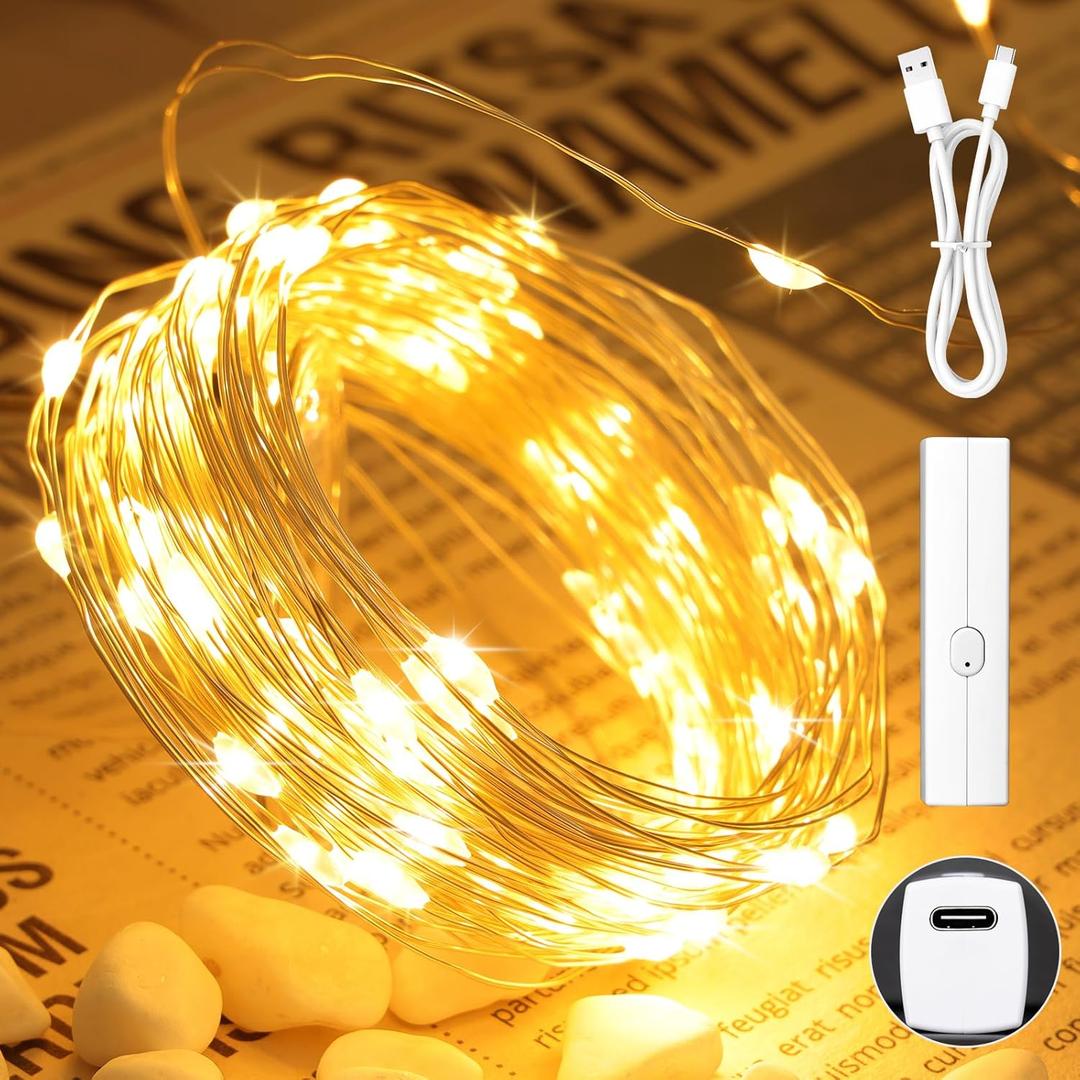 Lakumu 33FT 100 LED Fairy Lights: Rechargeable Battery Operated, Timer for Christmas Decorations, Bedroom, Tree, Wedding, Table Decor, Warm White