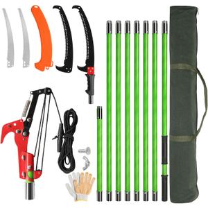 VINGLI 26FT Manual Pole Saw for Tree Trimming, Extendable Tree Pruner, Sharp Steel Blade and Scissors, High Tree Branch Cutter with Lightweight 8 Fiberglass Long Handles, for Pruning Palms and Shrubs