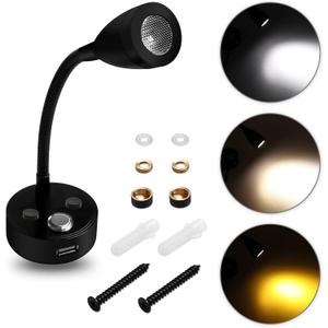 12V LED Reading Light RV Dimmablem,RV Bedside Reading Lamp with USB Charger 10-30V Flexible Gooseneck Wall Lamp for Boat Camper Van Travel Trailer Truck Boat Interior Lighting (3 Light Modes)