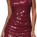 VOLOVEN Women's Sparkly Sequin Mini Dress Bodycon Strapless Ruffle Hem Short Dress for Prom Party Club M