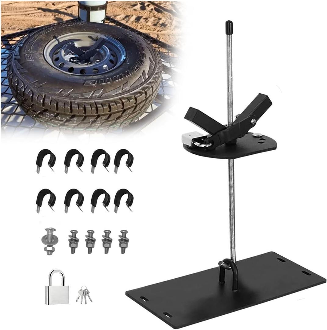 Spare Tire Carrier for Roof Racks,Universal Spare Tire Mount for Roof Racks,Heavy-Duty Carrier Fits Tires Up to 35" Includes Lock for Security