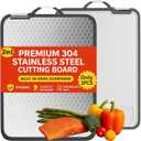 Stainless Steel Cutting Board for Kitchen, 17”x12” Scratch-Resistant Double-Sided chopping board with Knife Sharpener & Juice Grove, Non Toxic, Dishwasher Safe Metal Cutting Board for Meat & Veggies