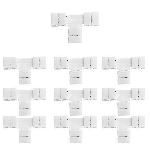 LightingWill 10pcs Pack T Shape Solderless Snap Down 2Conductor LED Strip Connector for Quick Splitter Connection of 10mm Wide 5050 5630 Single Color Flex LED Strips