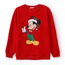 Disney family matching sweatshirt Stitch Mickey Spiderman print long sleeve winter Christmas mom dad kids loose fit red (Red, M)