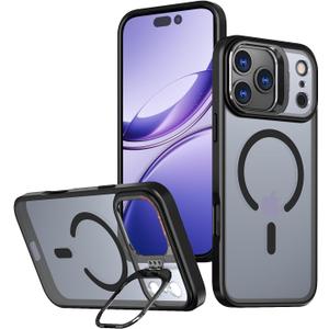 Military-Grade for iPhone 17 Pro Max Case, Built-in Camera Ring Stand, Fits MagSafe, Military-Grade Drop Protection Magnetic Phone Case (Frosted Black, iPhone 17 Pro Max)