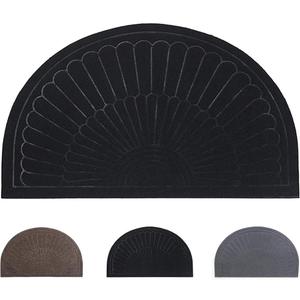 Rubber Doormat Indoor Outdoor Half Round Front Door Mat, Low Profile Welcome Mat with Non Slip Backing Absorbent Shoe Scraper Floor Mat Entry Rug, 18" X 30" (Black)