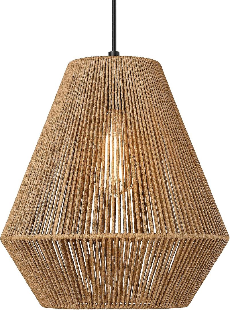 ELYONA Woven Pendant Lights Modern Boho Hanging Lamp with 12" Handwoven Rattan Basket Shade Adjustable Rustic Pendant Light Fixtures for Kitchen Island Farmhouse Dining Room Bar Bedroom Foyer Hallway