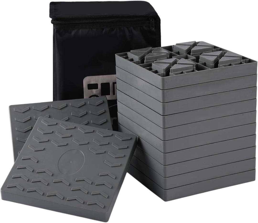 12 Packs Camper/RV Leveling Blocks Suitable for 4 Wheels Interlocking and Anti-Slip Design with Carrying Bag Heavy-Duty for Camper Travel Trailer Grey