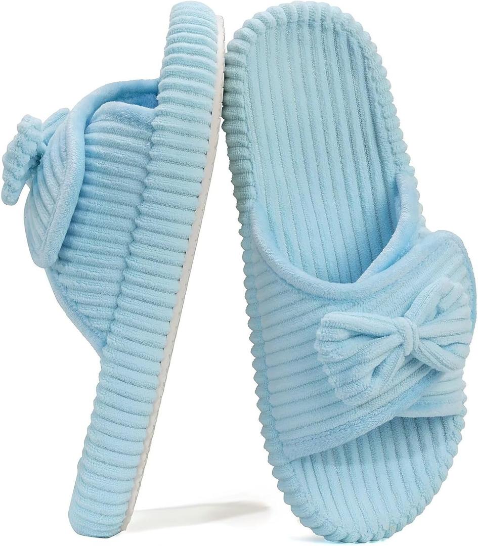 House Slippers for Woman with Arch Support Womens Open Toe Adjustable Slippers, Orthopedic Shoes for Home Indoor, Cute Ladies Slides for Bedroom Non Slip 5-12 (Blue)