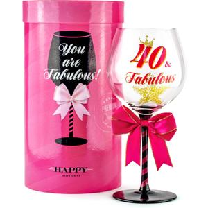 40 and Fabulous Birthday Wine Glass for Women | Fun Gift for Woman Turning Forty Years Old | Mom, Best Friend, Aunt, Sister, Cousin, Co-Worker | Big 23 oz, 8.8 Inch Tall Wine Glass