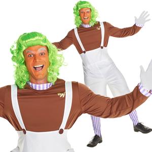 Men`s Chocolate Factory Worker Costume + Wig Adult Oompa S