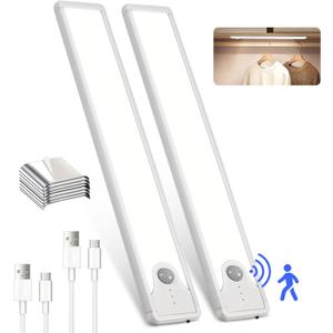8 Inch Under Cabinet Lights, Upgraded 41 LED Rechargeable Magnetic Motion Sensor Light Indoor, Brightness Dimmable 6500K Stepless Dimming Closet Light, for Under Counter, Kitchen, Closet, 2 Packs