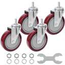 Finnhomy Swivel Caster Wheels 5 Inch Threaded Stem Casters Set of 4 Heavy Duty 1/2"-13 x 1 Anti-wear Polyurethane Industrial Castor Wheels for Cart/Furniture Load Bearing 2200 Lbs Smooth Casters Red