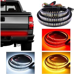 2 x 59" LED Tailgate Light Bar, IP67 Triple Row LED Tail Strip, Amber Turning Signals Lights Red Brake Running White Reverse Lights with Connector Wire, Rear Light Bar for Pickup Trailer SUV RV Van