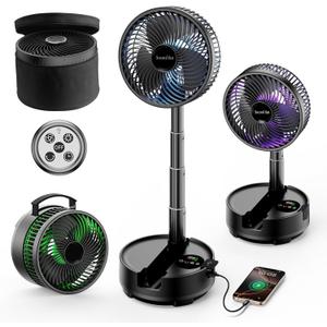 Socool 20000mAh Portable Fan Foldable Wireless Battery Rechargeable with 8-Speed & 112H, 90 Osciliating Floor Standing Fan Remote, Desk Fan with 8H Timer & LED Light for Home Kitchen Travel Camping
