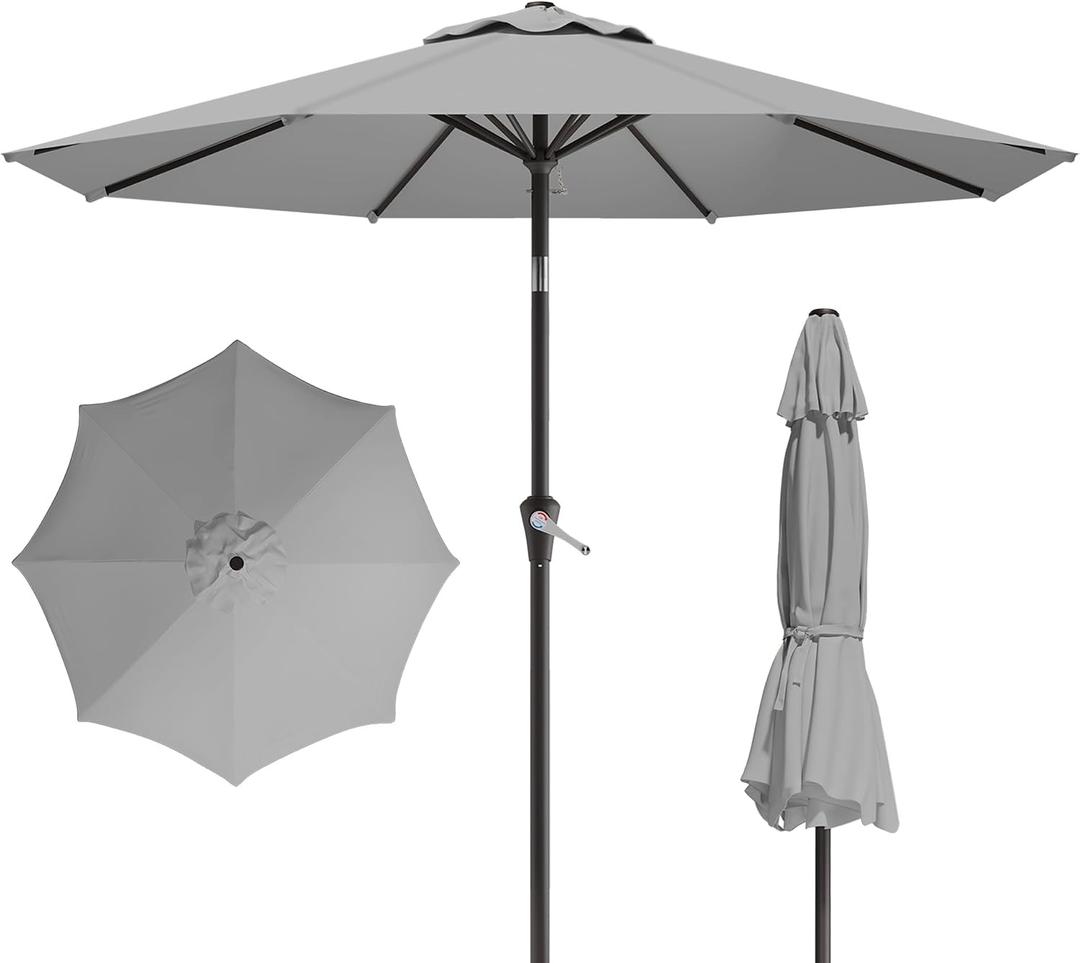 10FT Patio Umbrella, Outdoor Umbrella with Push Button Tilt and Crank, 8 Sturdy Ribs, UV Protection & Waterproof Market Umbrella for Pool, Backyard, Beach,Deck (Light Gray)
