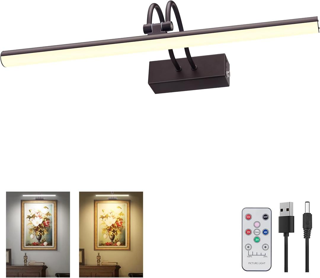 Picture Light,Picture Lights for Wall Cordless,16" Picture Lights with Timer and Dimmable,Battery Wall Lights for Display Gallery Painting Art Frame Portrait-Black 2Color