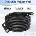 PVC Pressure Washer Hose 50 FT x 1/4", Kink Resistant Power Washer Hose, High Pressure Water Hose Extension Replacement for Home Use, 3600 PSI, Dark Black