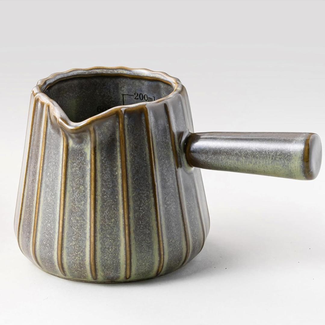 Espresso Cups Ceramic, 200ML Espresso Measuring Cup with Spout, Espresso Shots Cups with Handle, Espresso Accessories, Dark Green