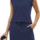 Casly Lamiit 2 Piece Skirt Sets for Women Summer Half Zip Travel Outfits Cap Sleeve Lapel Tops Matching Tennis Skirt, Small