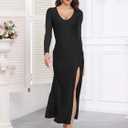 BWQ Women's 2025 Fall Long Sleeve Mesh Sheer Dress Bodycon Split Cocktail Wedding Guest Maxi Dresses (M)