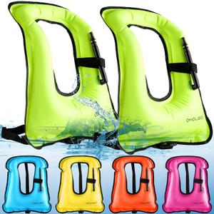 Meooeck 2 Pcs Snorkeling Vest for Adults Safety Inflatable Snorkel Vest for Swim Kayaking Swimming Diving Surfing, Load up to 220 Ibs (Classic)