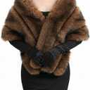 Zhanmai 2 Pcs Winter Long Shawl Cloak Stretchy Glove Opera Bridal Dance Gloves for Women Dress Party Coat (Standard, Dark Brown)