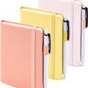 feela 3 Pack Pocket Small Notebook Journals, Mini Cute Hardcover College Ruled Notepad Women Office Supplies, with 3 Black Pens, 3.5x 5.5, A6, Pastel Colors, Light Yellow, Light Pink, Pale Orange