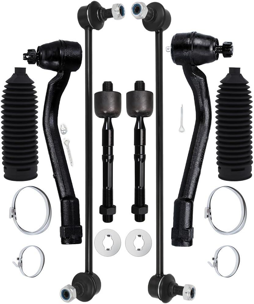 Front Inner Outer Tie Rod End w/Steering Boot fit 2011-2012 for Hyundai Sonata for Kia Optima, Suspension Kit with Sway Bar Link - 8pc Set