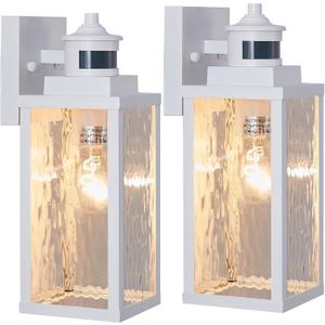 2 Pack White Motion Sensor Outdoor Wall Lights,Updated Dusk to Dawn Outdoor Lighting, Exterior Light Fixtures Wall Mount,Waterproof Porch Light Outside Lights for House