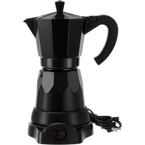 Coffee Pot 6 Cup Electric Espresso Coffee Maker Italian Moka Maker 300ml Portable Aluminum Espresso Machine Cafetera Moka Pot with Detachable Base, Gift for Home Travel(Black)