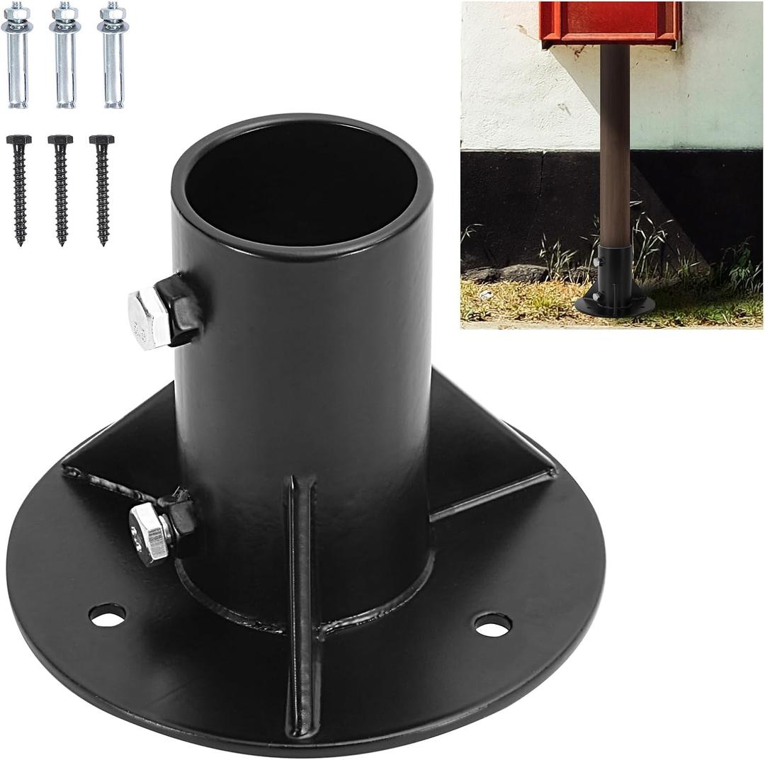 1PC Round Posts Base Bracket 2" Base Flange Chain Link Fence Flange Heavy Solid Pole Floor Flange for Holding Fence Mailbox Pergola Railing Deck Round Posts (OD 1-7/8'') with Screws