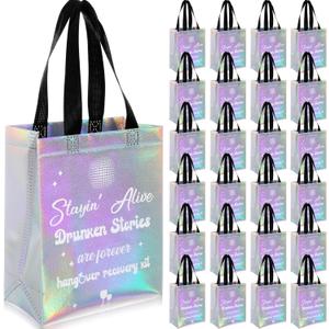 Sinload 12pcs Iridescent Holographic Gift Bags, Bachelor Party Supplies Bachelorette Bridal Shower Bag Reusable with Handles for Bridal Party Favors, Wedding Welcome Favors